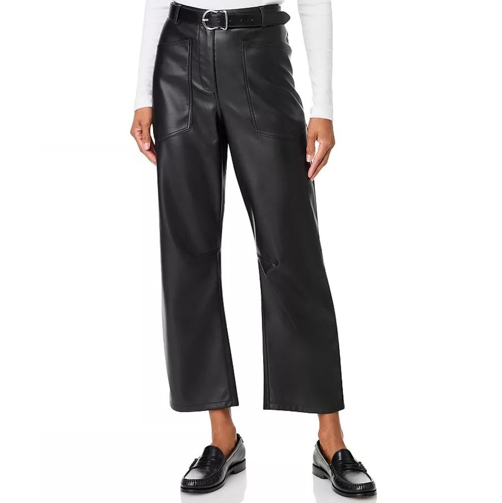 Steve Madden Women Black Faux Leather Haniel Barrel Leg Relaxed Pants Size M
